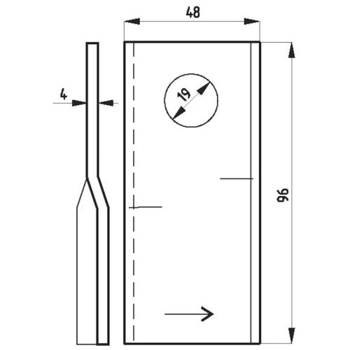 Nożyk kosiarki, 96 x 48 x 4, O 19, prawy, Steel Power (1).jpg